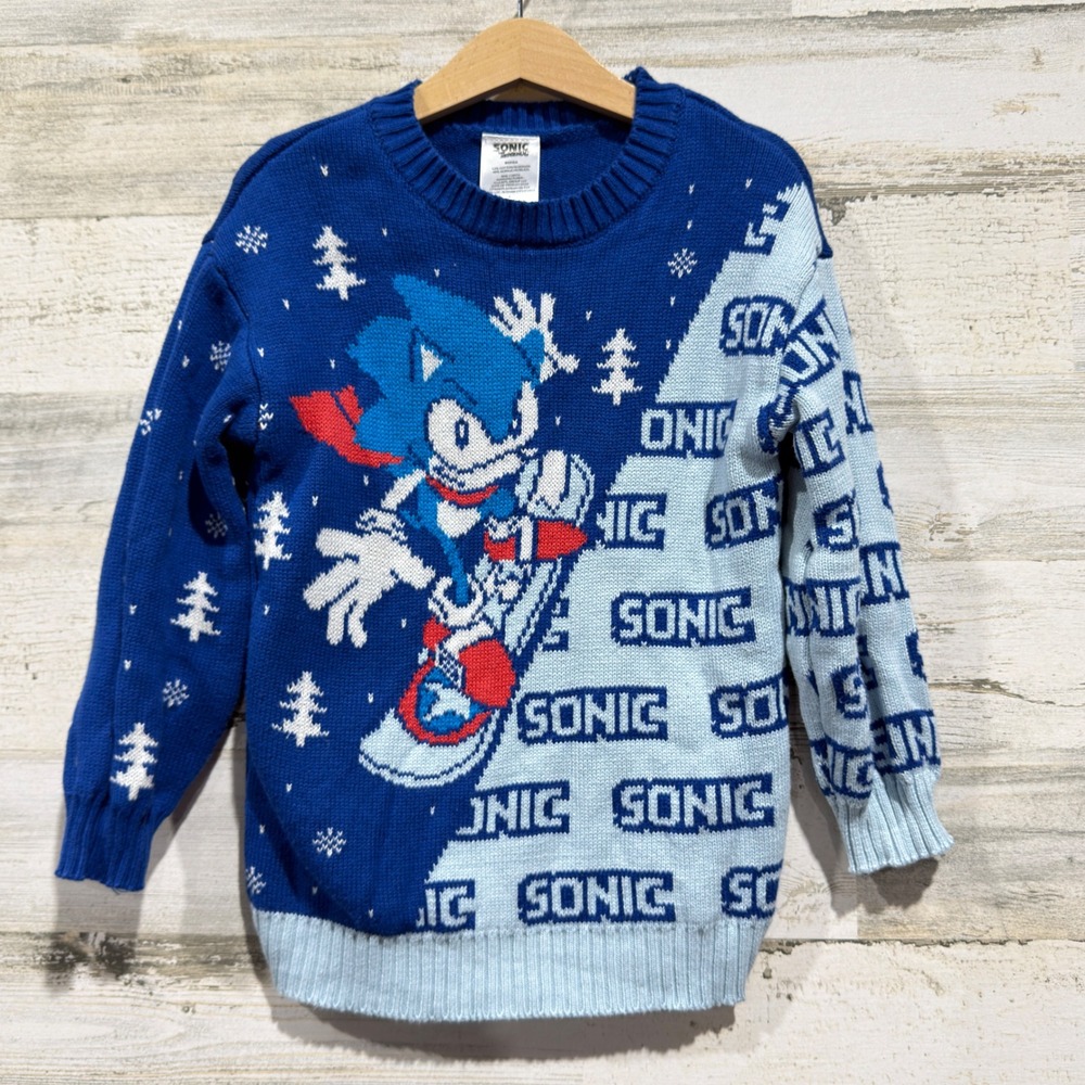 Sonic the Hedgehog Sweater Boys Small Blue Snowboard Character